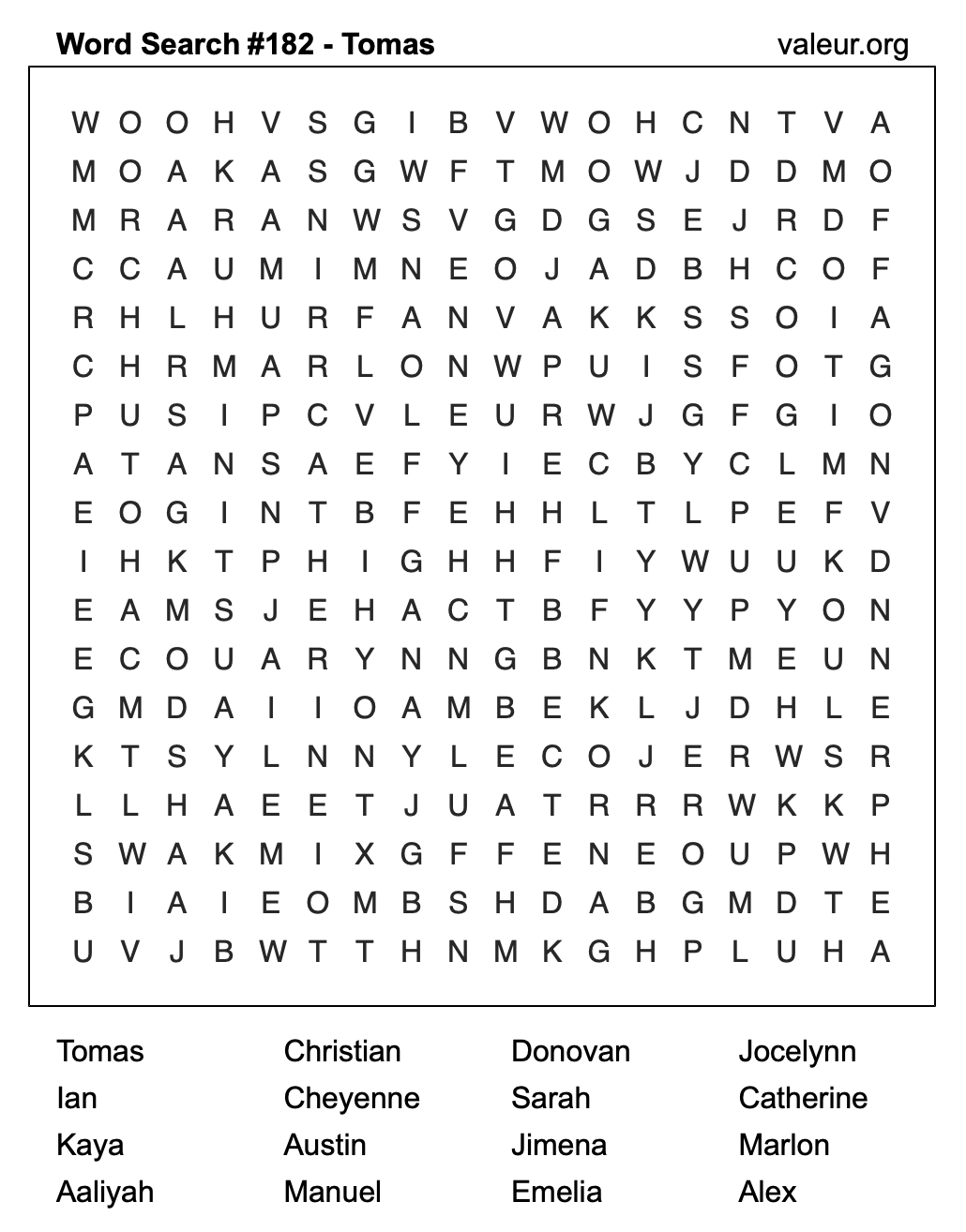 Word Search Puzzle with the name Tomas #182