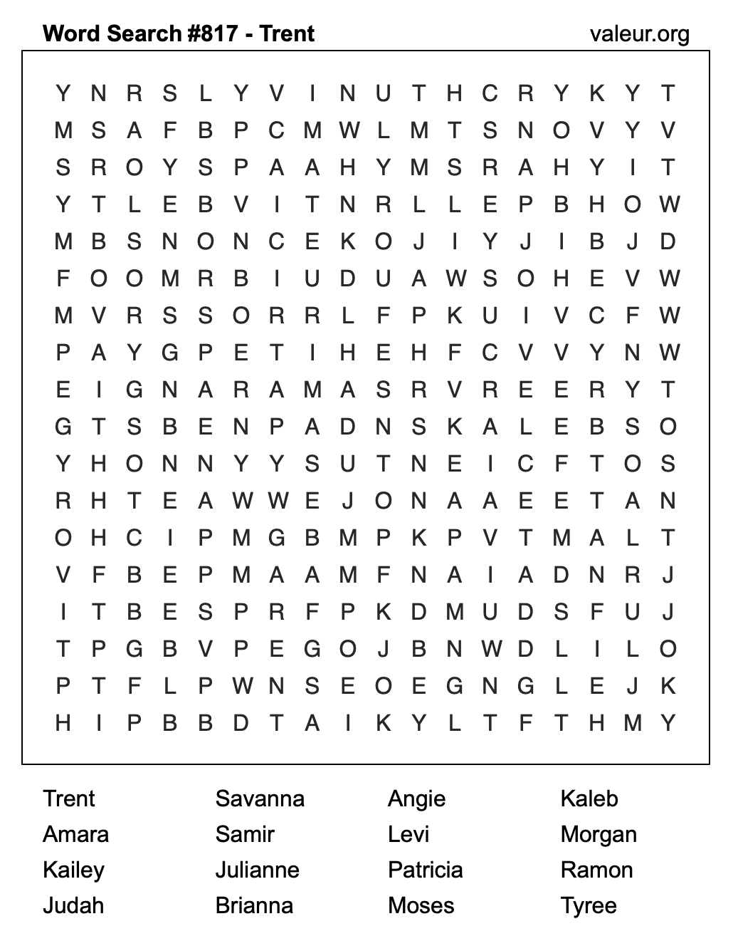 Word Search Puzzle with the name Trent #817