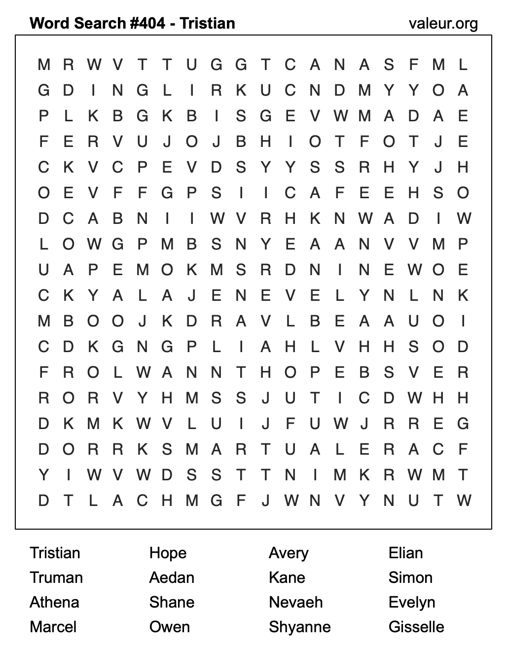 Word Search Puzzle with the name Tristian #404 Word Search Puzzle with the name Tristian #404