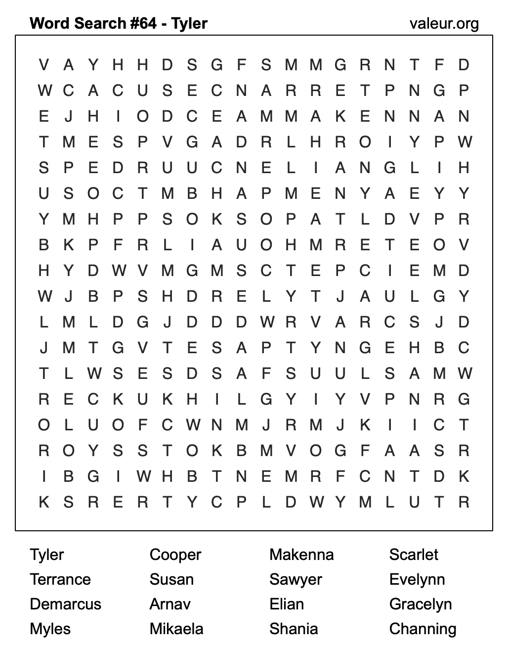 Word Search Puzzle with the name Tyler #64 Word Search Puzzle with the name Tyler #64