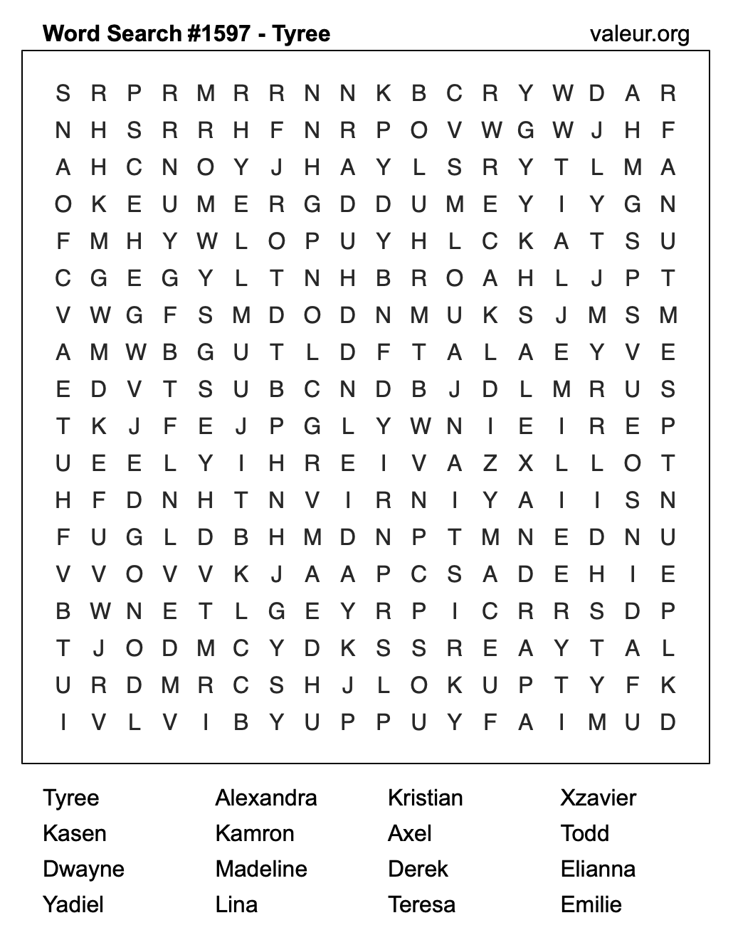 Word Search Puzzle with the name Tyree #1597 Word Search Puzzle with the name Tyree #1597