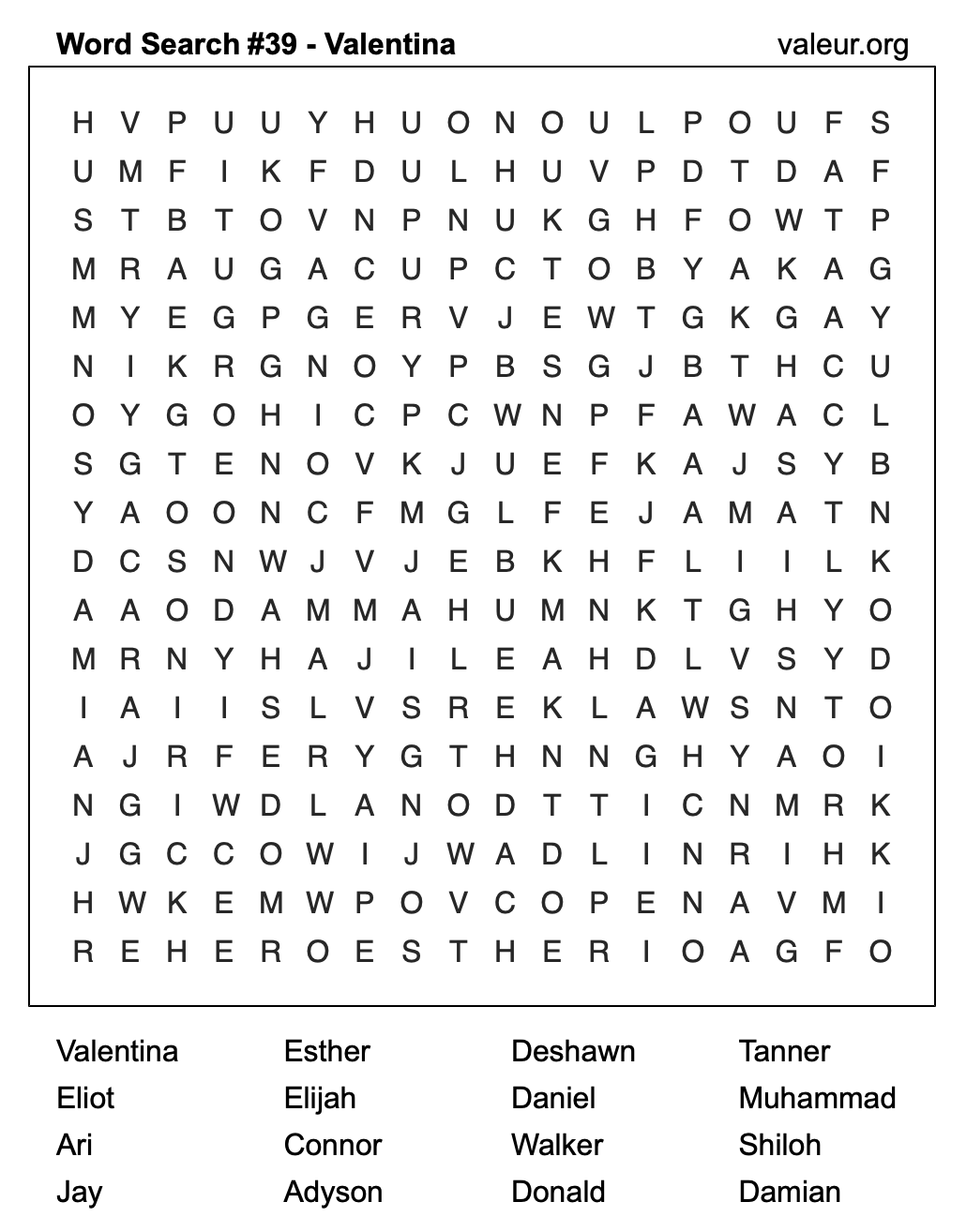 Word Search Puzzle with the name Valentina #39 Word Search Puzzle with the name Valentina #39