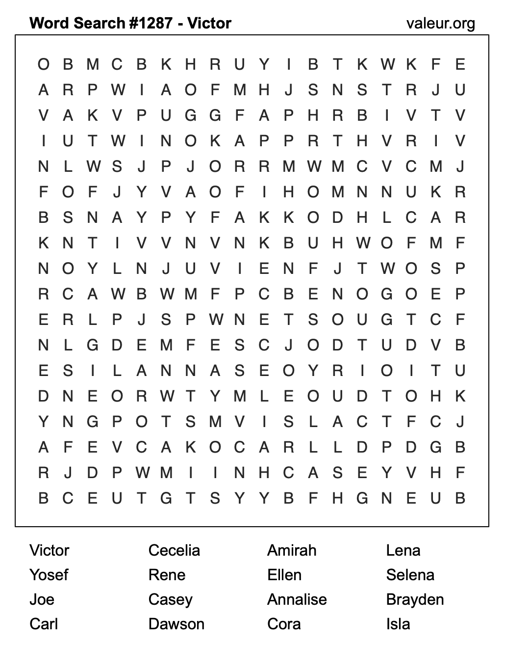 Word Search Puzzle with the name Victor #1287 Word Search Puzzle with the name Victor #1287