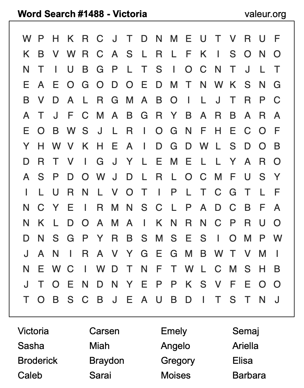 Word Search Puzzle with the name Victoria #1488