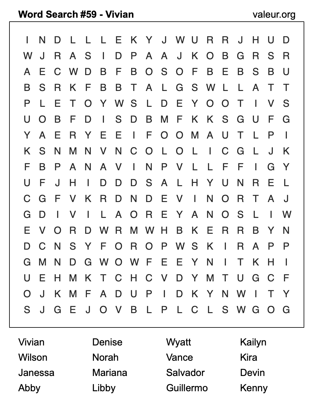 Word Search Puzzle with the name Vivian #59 Word Search Puzzle with the name Vivian #59
