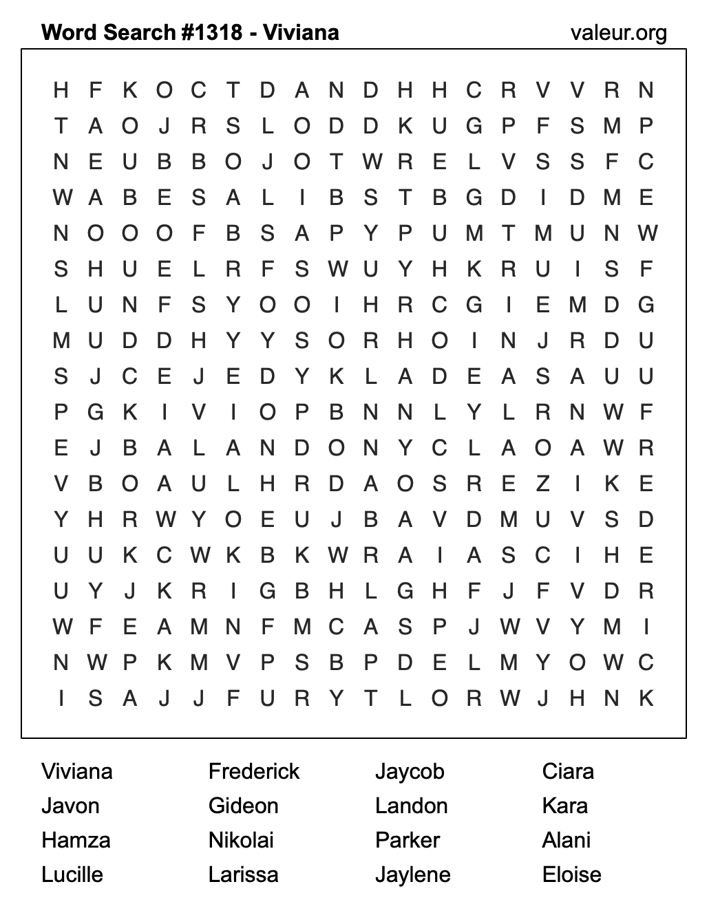 Word Search Puzzle with the name Viviana #1318 Word Search Puzzle with the name Viviana #1318