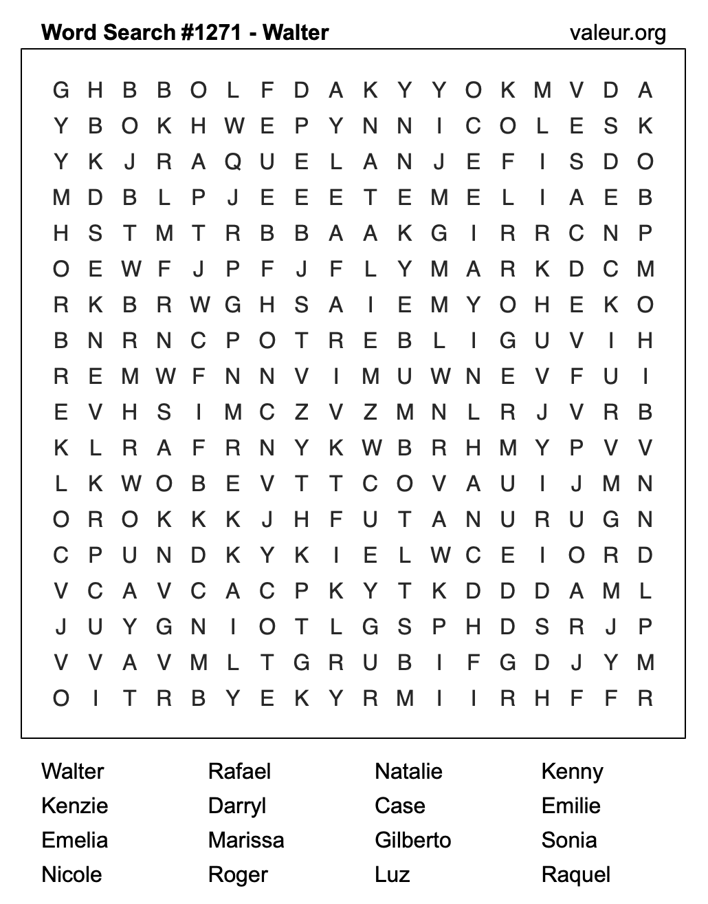 Word Search Puzzle with the name Walter #1271