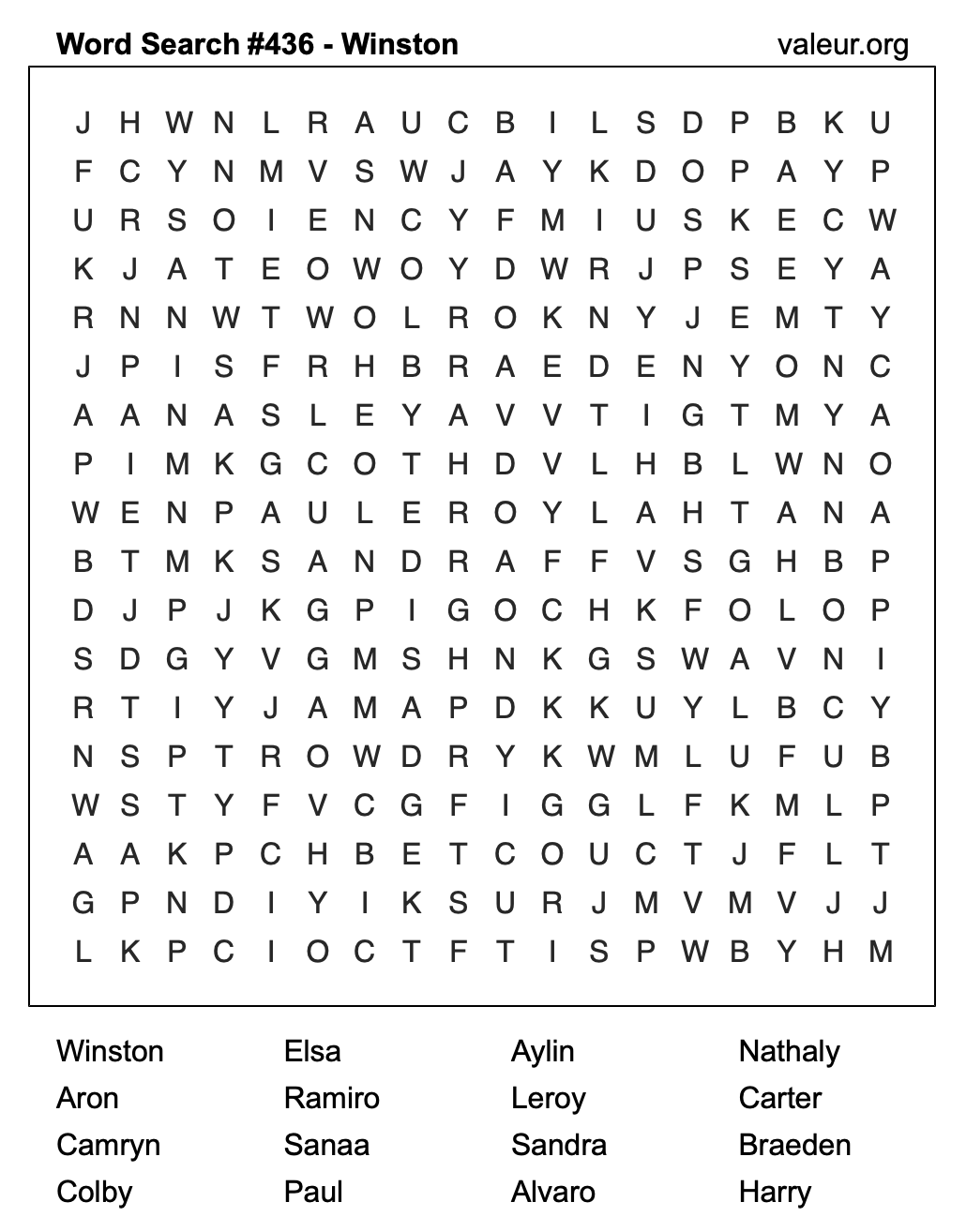Word Search Puzzle with the name Winston #436