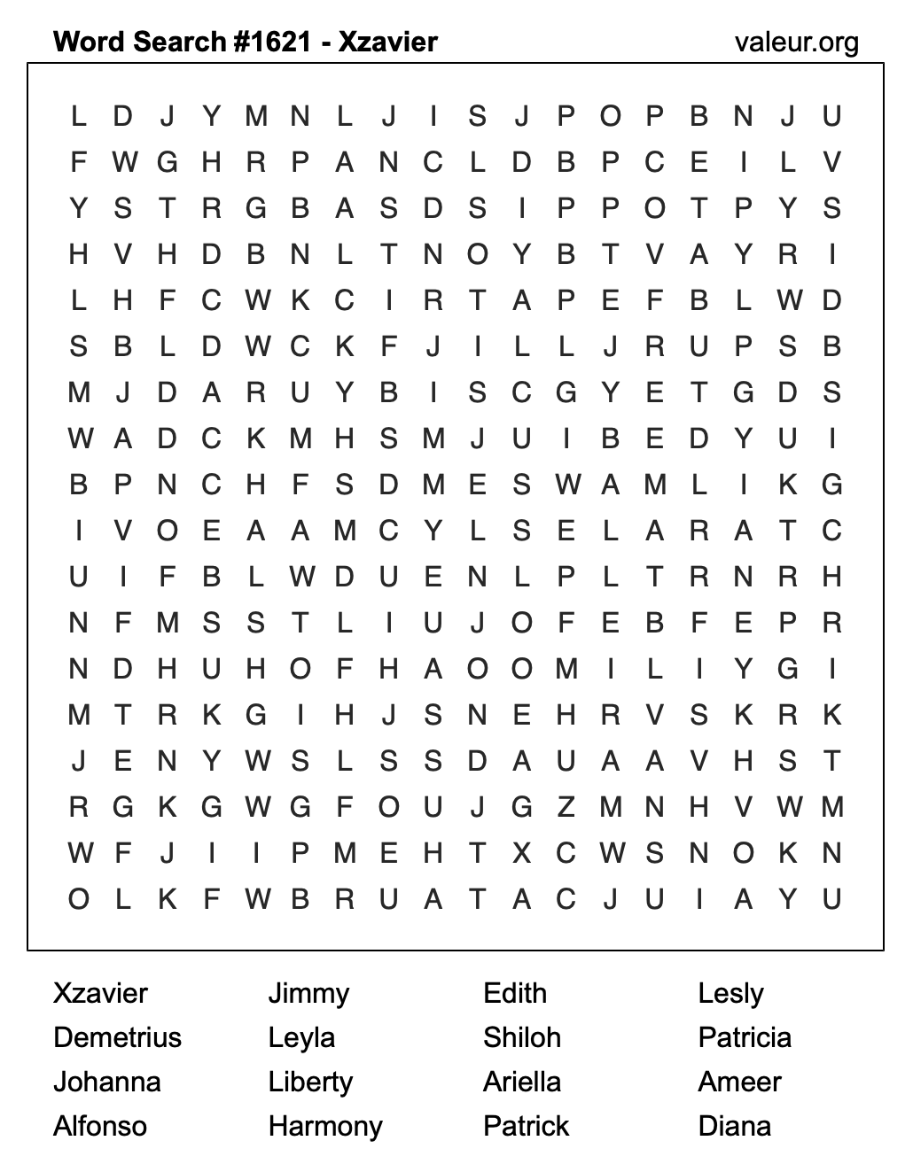 Word Search Puzzle with the name Xzavier #1621 Word Search Puzzle with the name Xzavier #1621