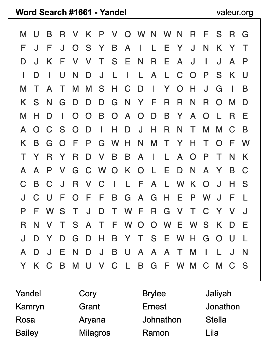 Word Search Puzzle with the name Yandel #1661 Word Search Puzzle with the name Yandel #1661