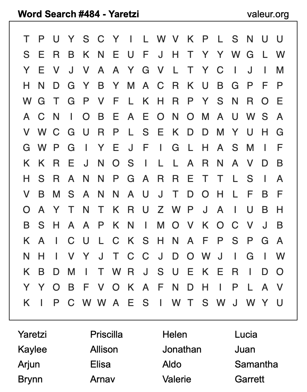 Word Search Puzzle with the name Yaretzi #484 Word Search Puzzle with the name Yaretzi #484