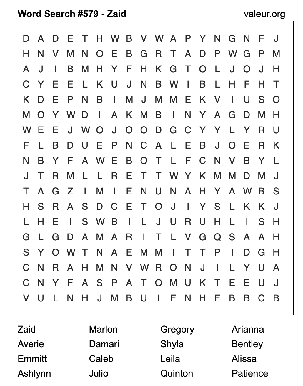 Word Search Puzzle with the name Zaid #579 Word Search Puzzle with the name Zaid #579