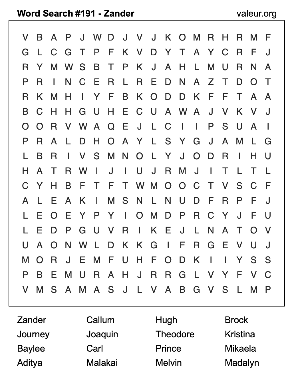 Word Search Puzzle with the name Zander #191 Word Search Puzzle with the name Zander #191