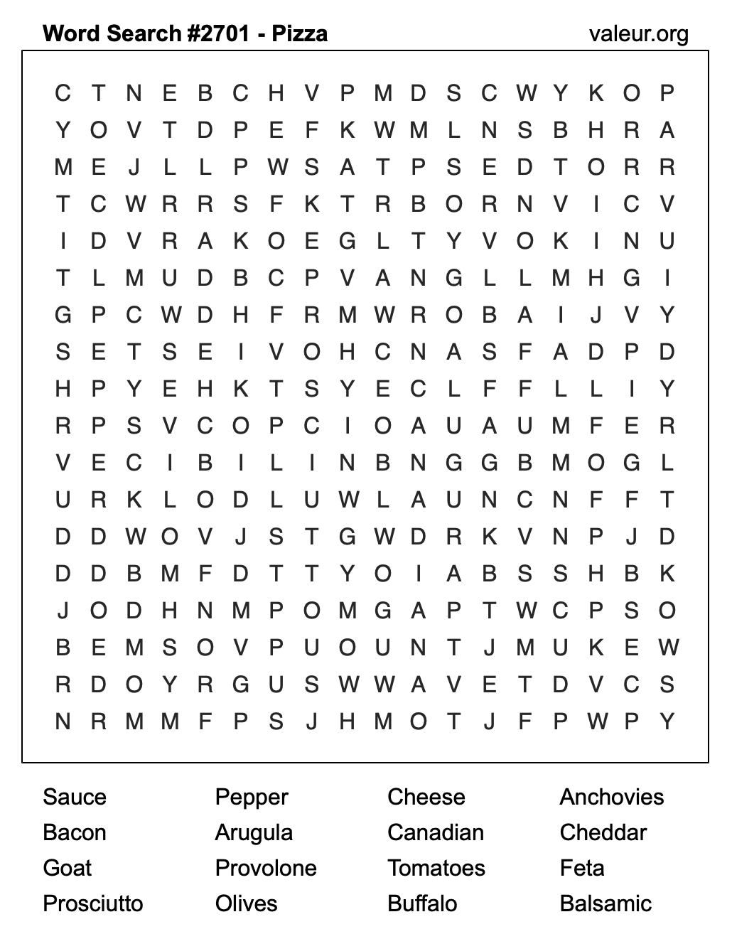 Pizza Word Search Puzzle #2701 Pizza Word Search Puzzle #2701