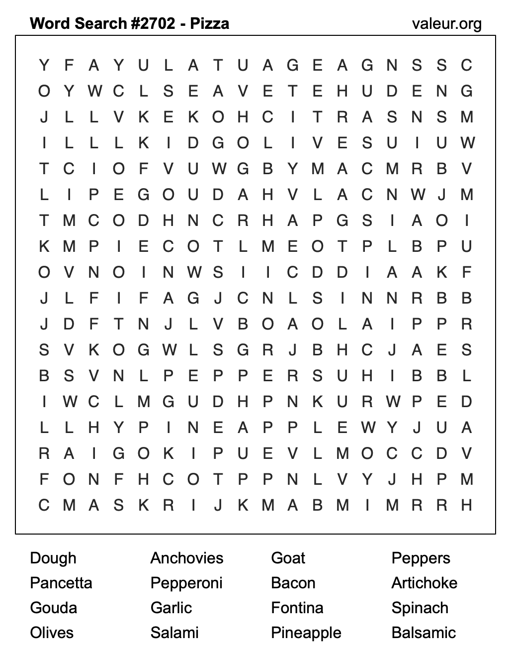 Pizza Word Search Puzzle #2702 Pizza Word Search Puzzle #2702