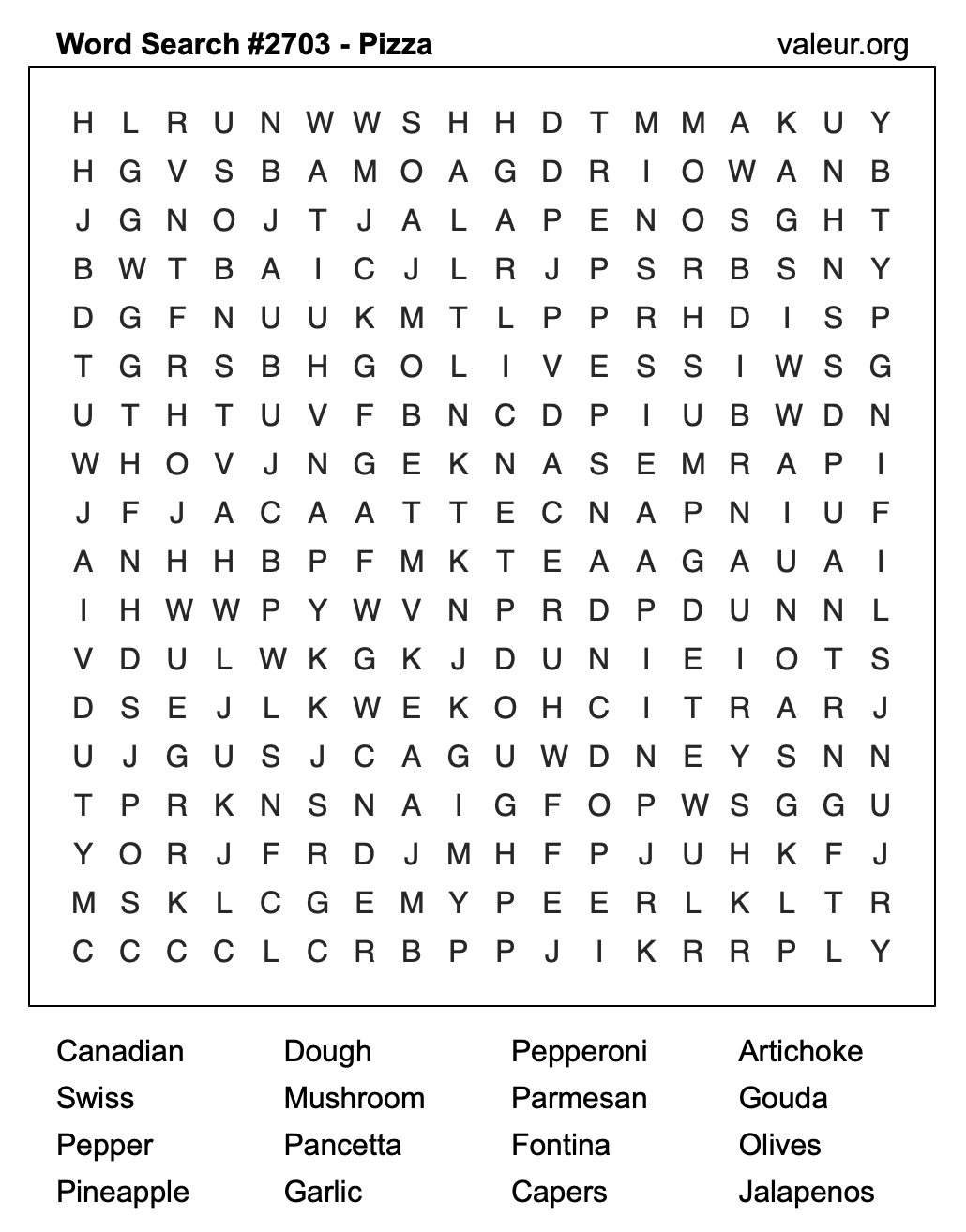 Pizza Word Search Puzzle #2703 Pizza Word Search Puzzle #2703