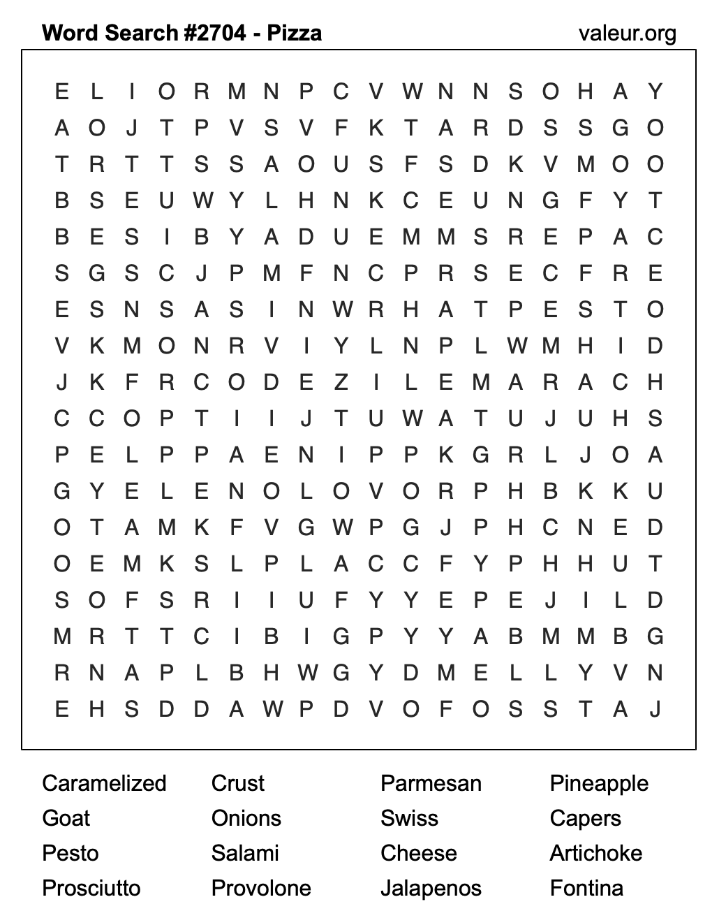 Pizza Word Search Puzzle #2704 Pizza Word Search Puzzle #2704