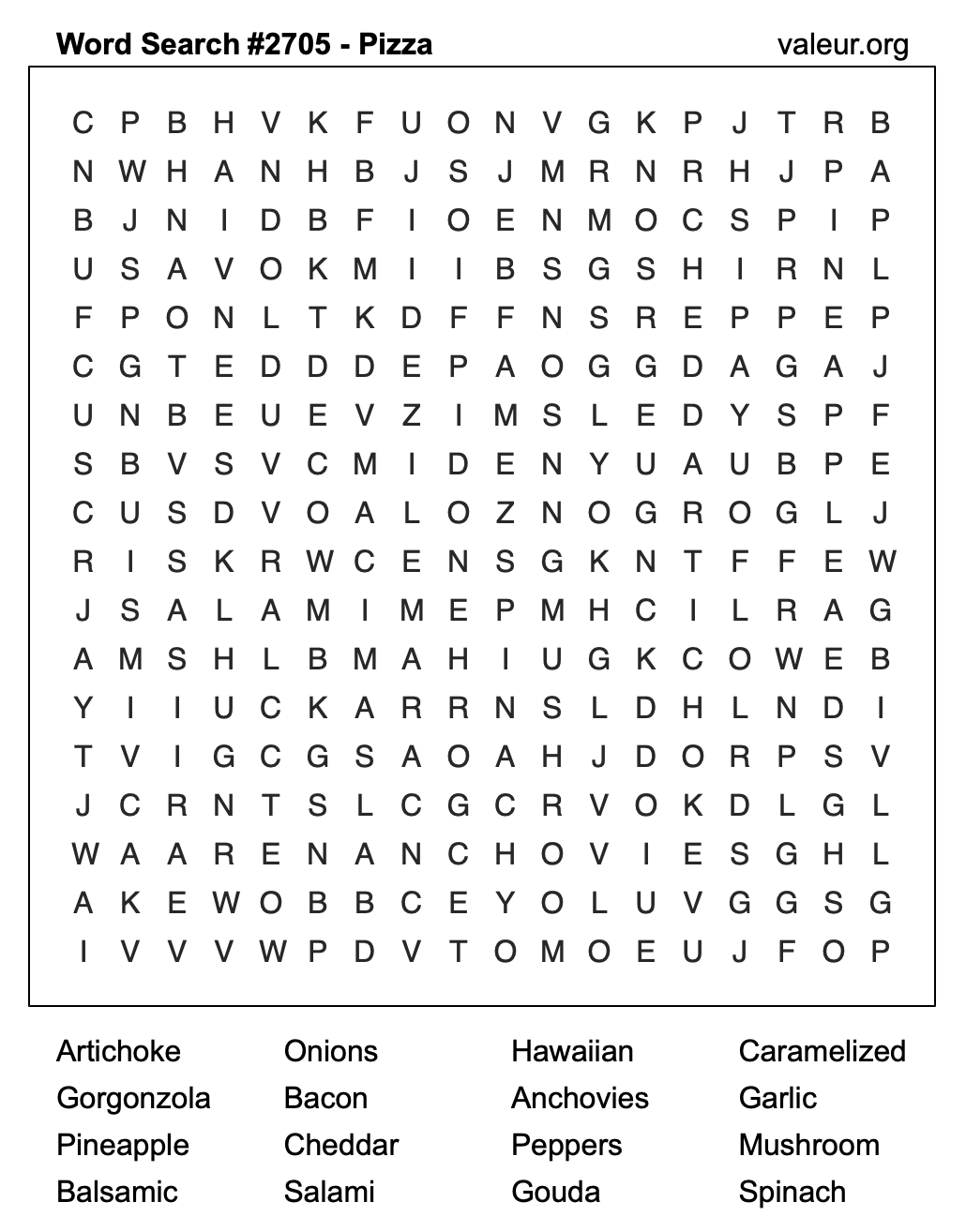 Pizza Word Search Puzzle #2705