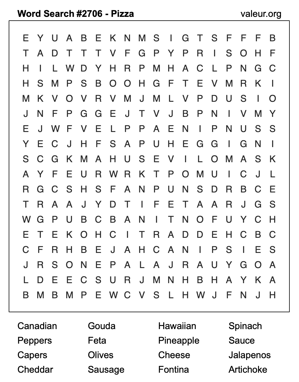 Pizza Word Search Puzzle #2706