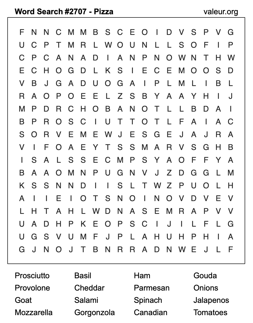 Pizza Word Search Puzzle #2707 Pizza Word Search Puzzle #2707