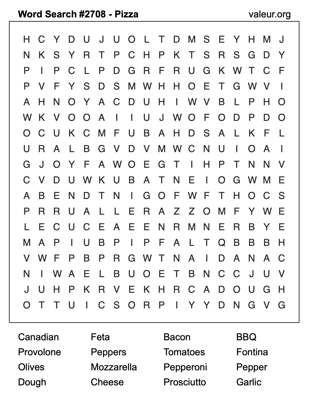 Pizza Word Search Puzzle #2708 Pizza Word Search Puzzle #2708