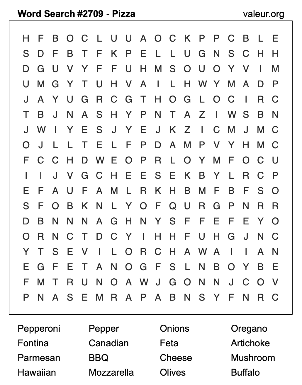 Pizza Word Search Puzzle #2709 Pizza Word Search Puzzle #2709
