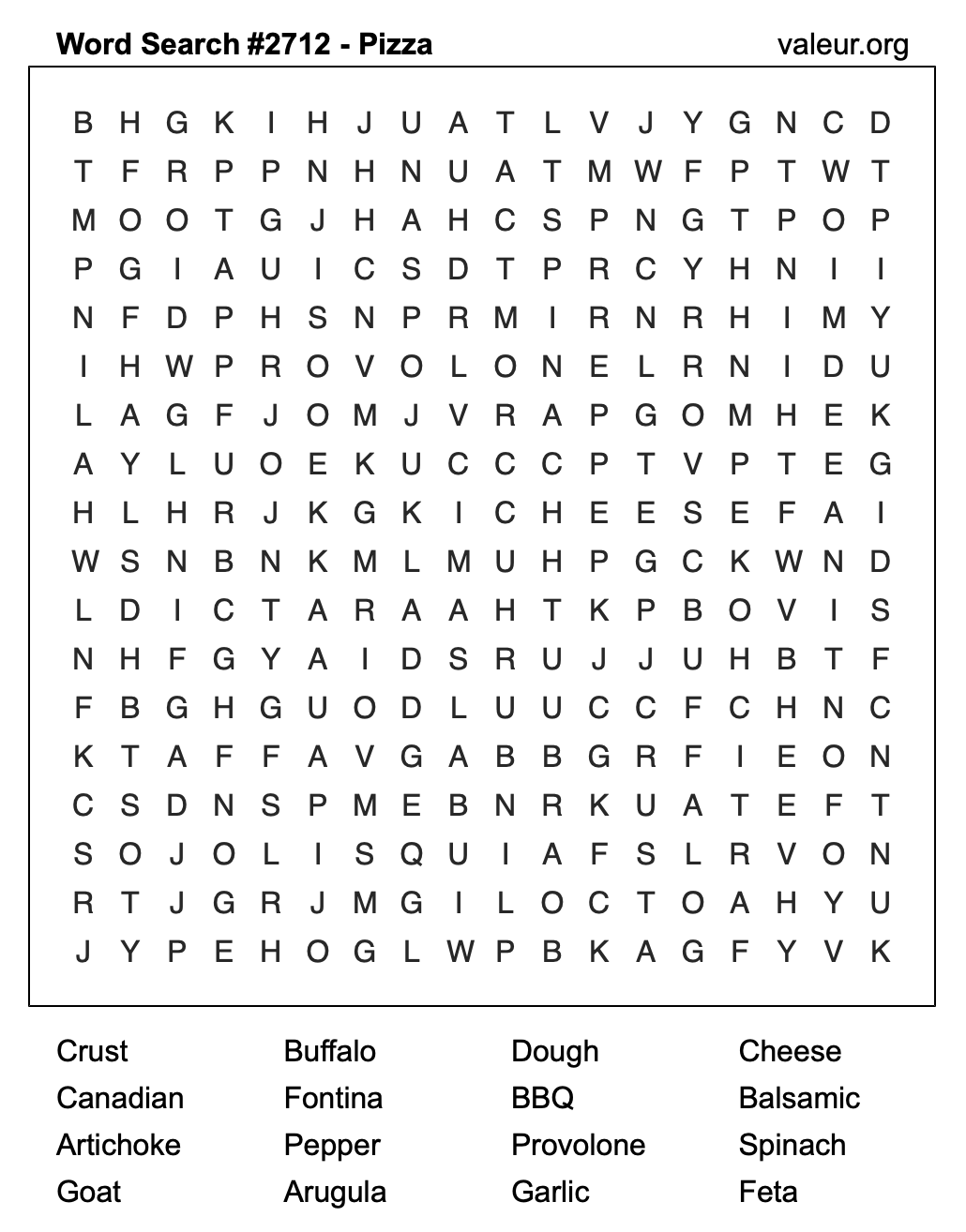 Pizza Word Search Puzzle #2712 Pizza Word Search Puzzle #2712