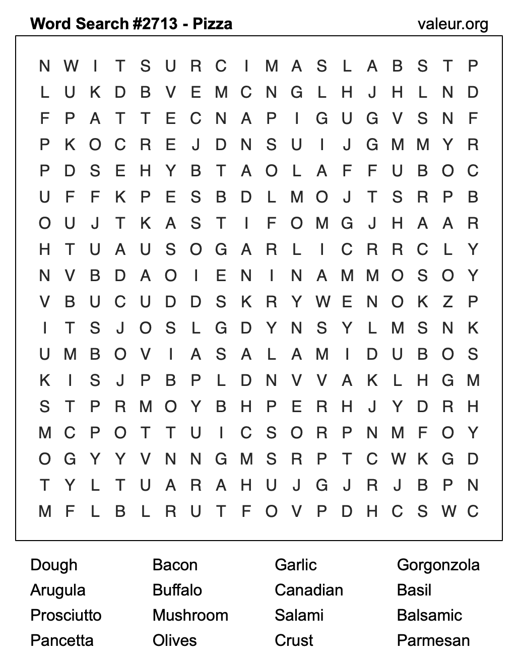 Pizza Word Search Puzzle #2713 Pizza Word Search Puzzle #2713