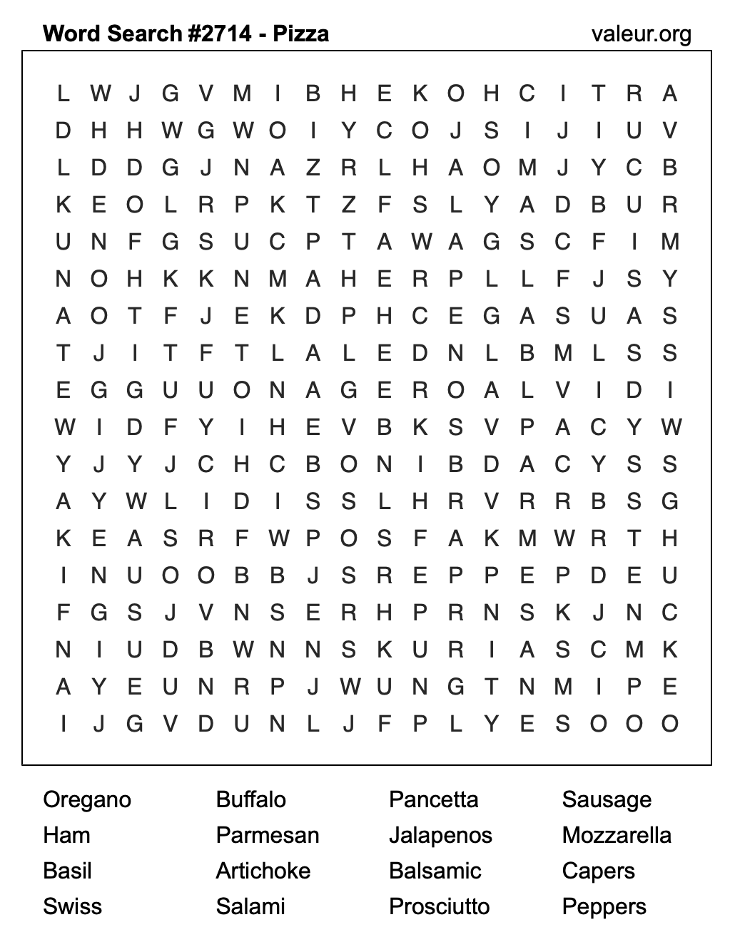 Pizza Word Search Puzzle #2714 Pizza Word Search Puzzle #2714