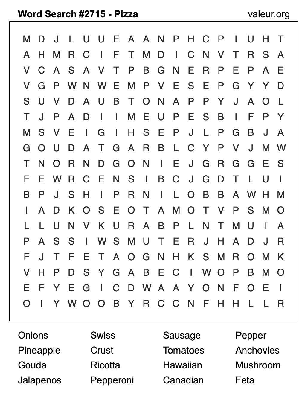Pizza Word Search Puzzle #2715 Pizza Word Search Puzzle #2715