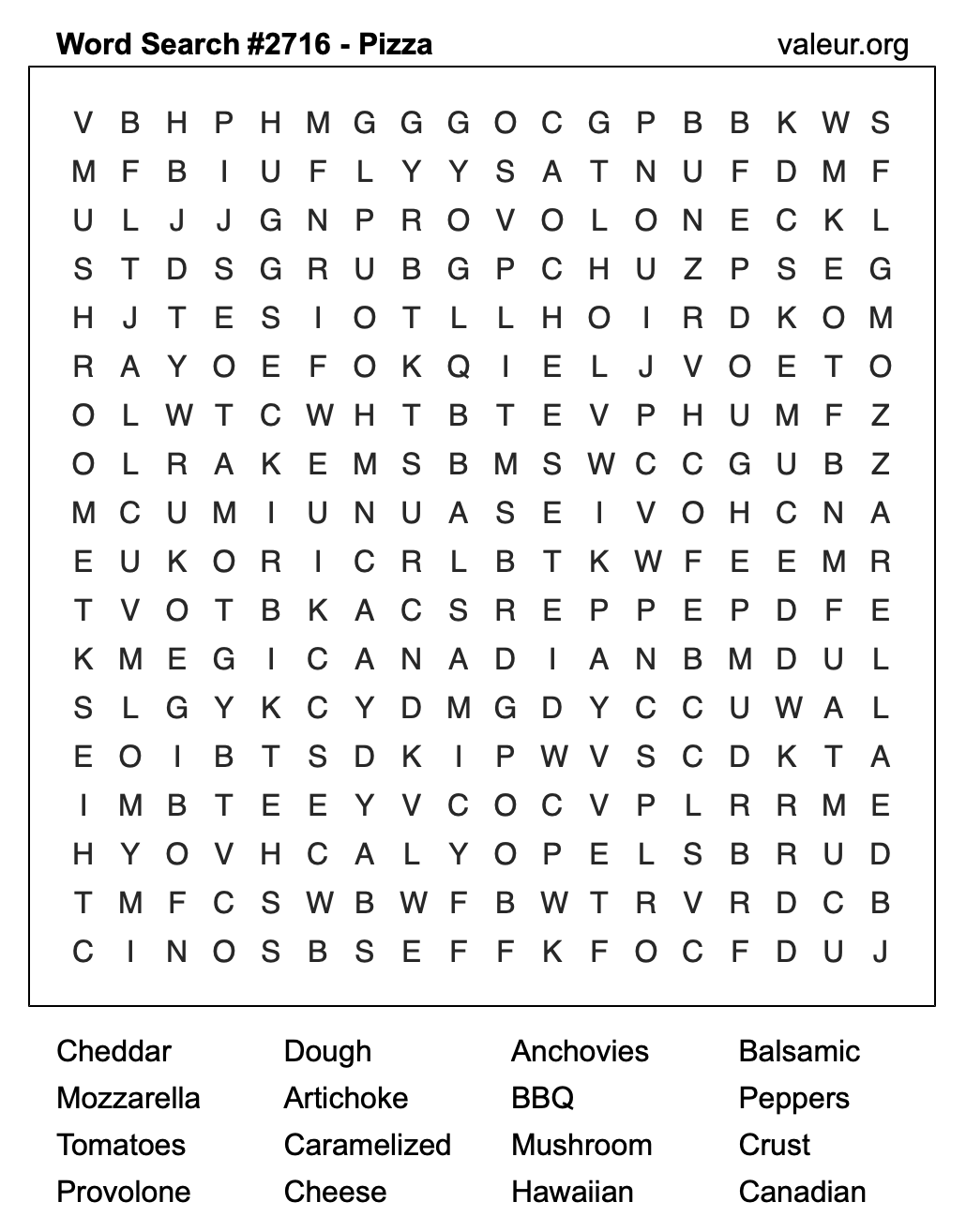 Pizza Word Search Puzzle #2716 Pizza Word Search Puzzle #2716