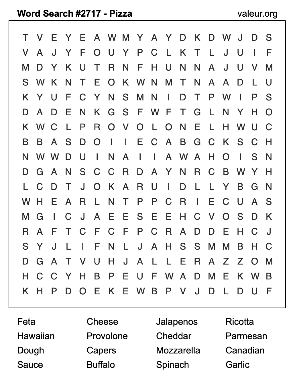 Pizza Word Search Puzzle #2717 Pizza Word Search Puzzle #2717