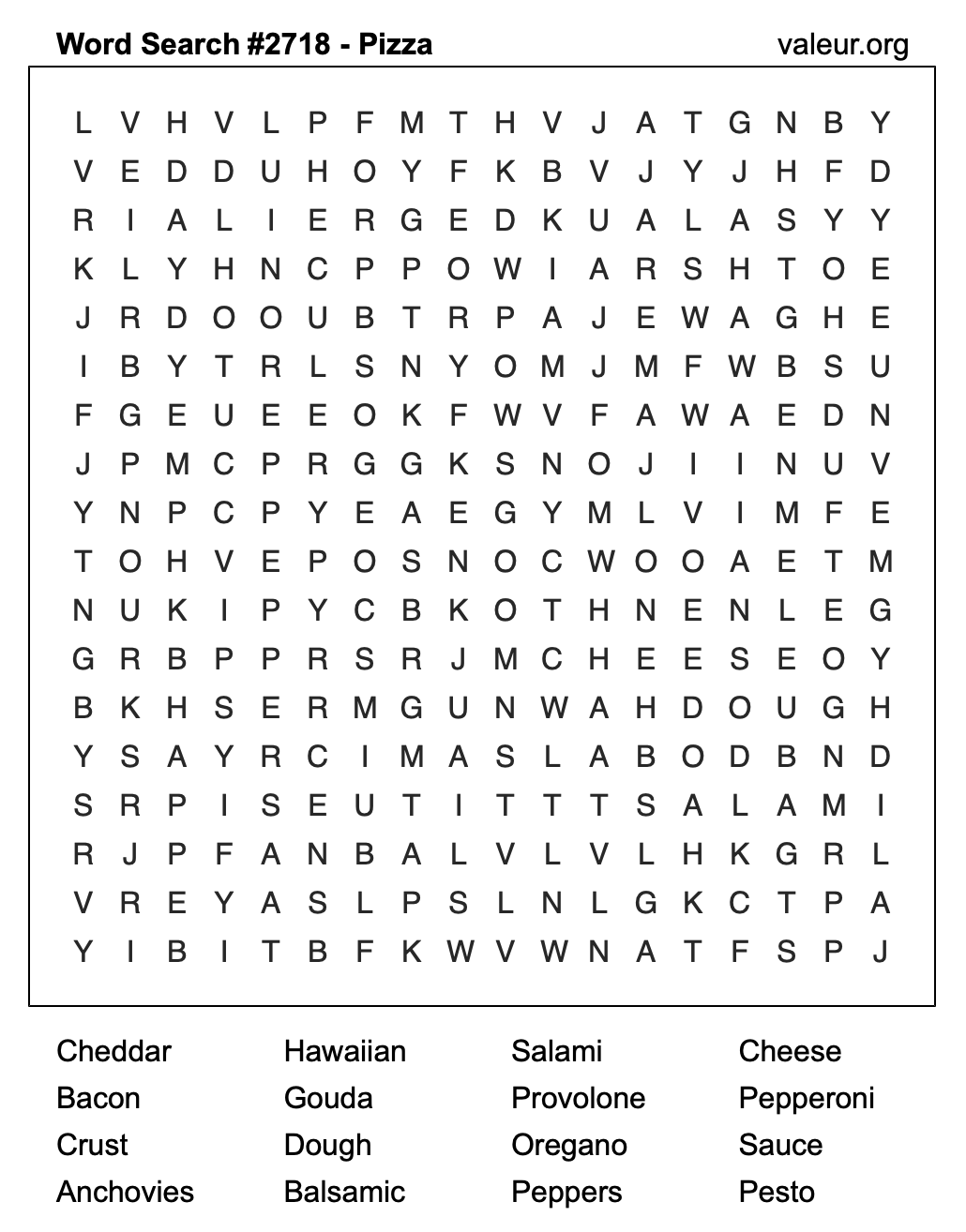 Pizza Word Search Puzzle #2718