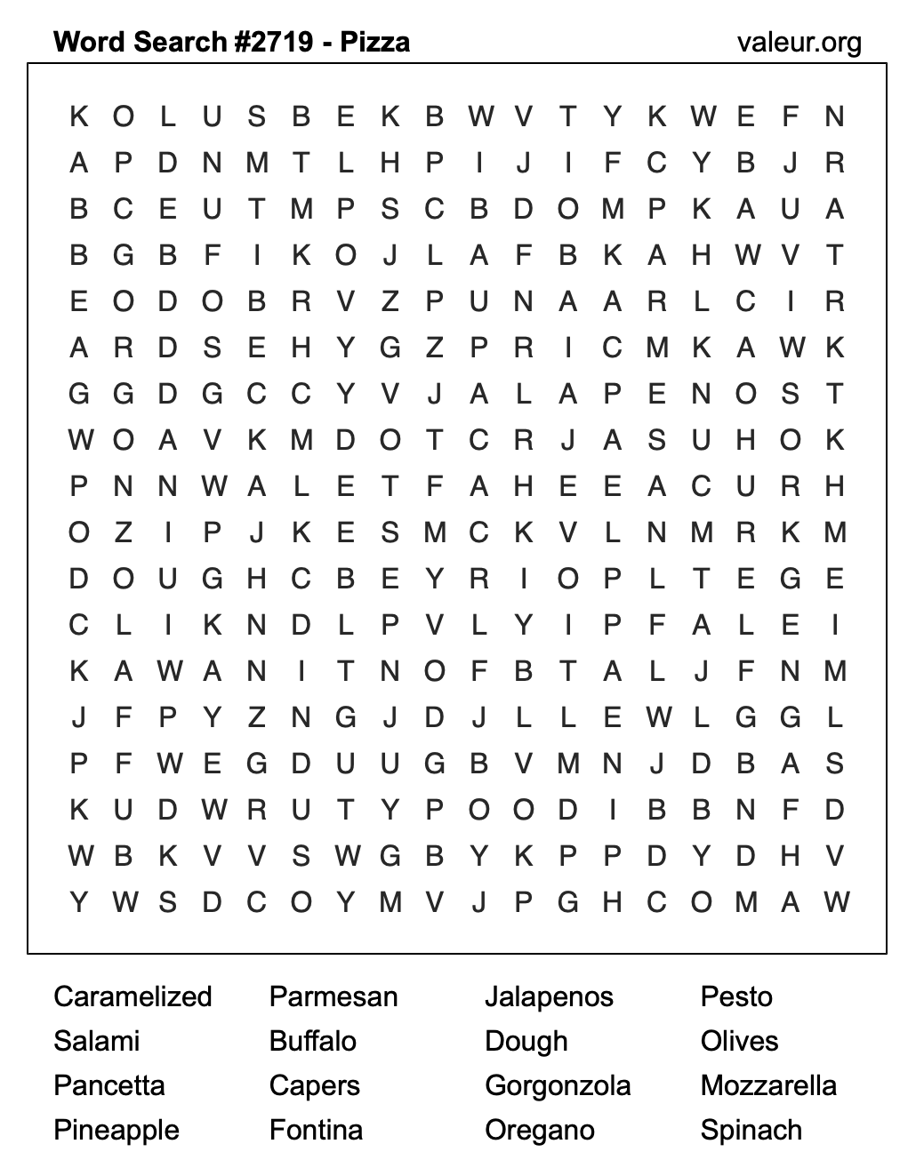 Pizza Word Search Puzzle #2719 Pizza Word Search Puzzle #2719