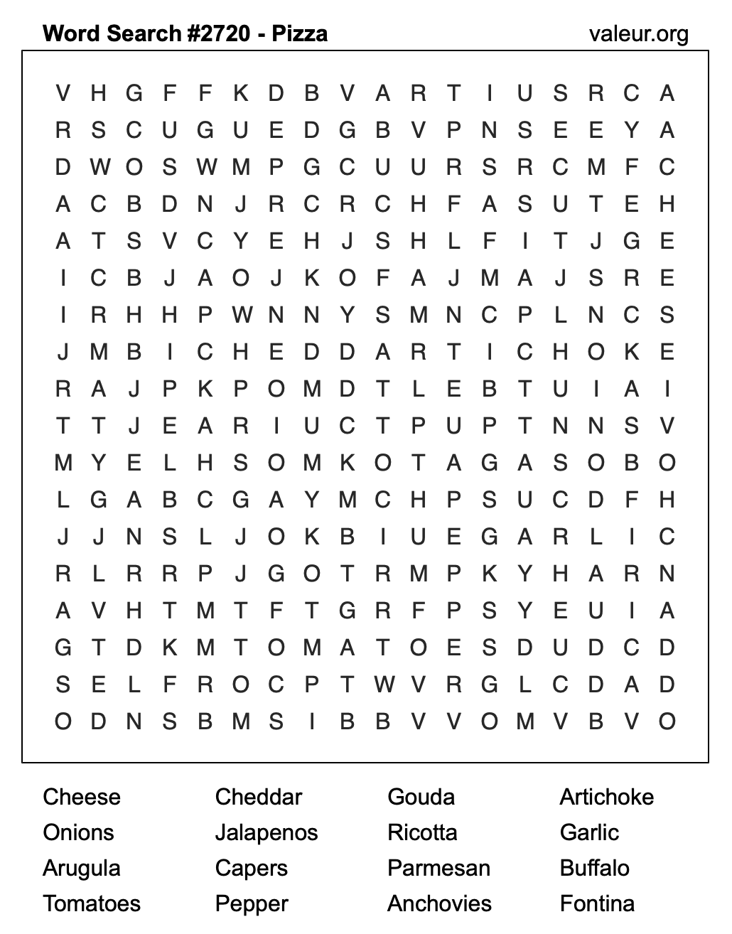 Pizza Word Search Puzzle #2720