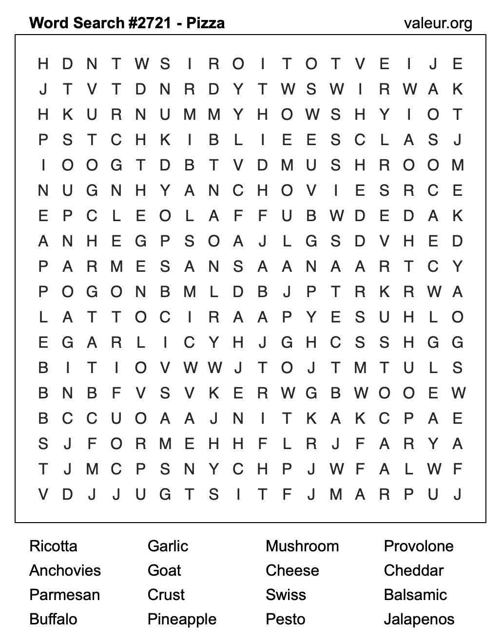 Pizza Word Search Puzzle #2721