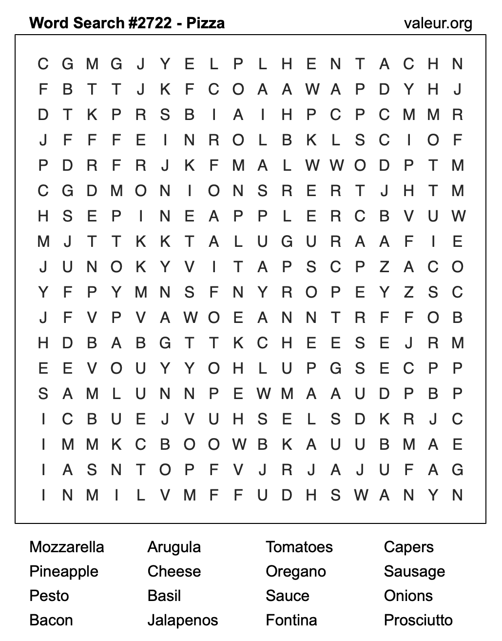 Pizza Word Search Puzzle #2722