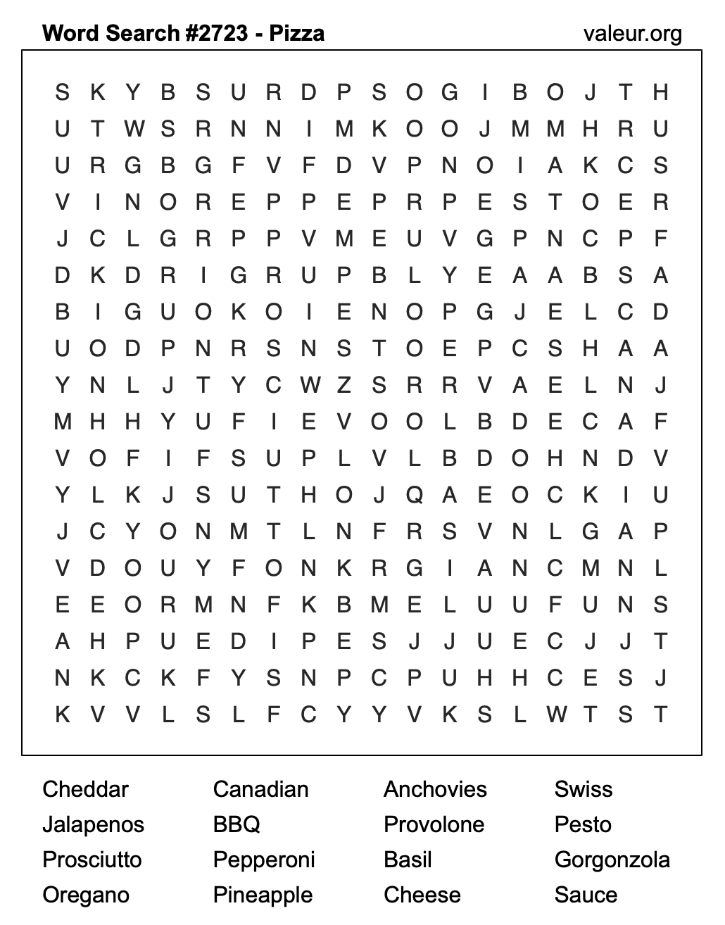 Pizza Word Search Puzzle #2723