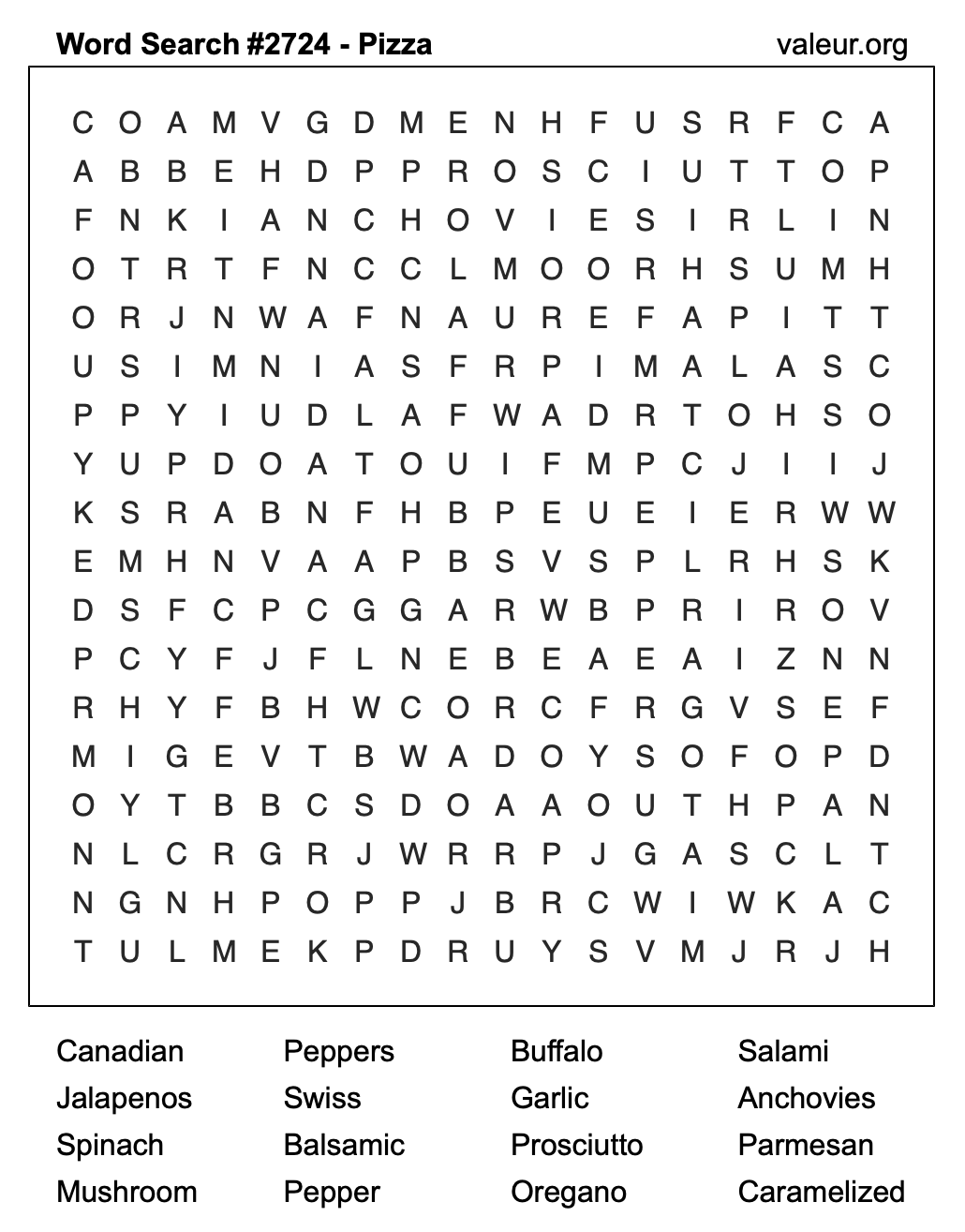 Pizza Word Search Puzzle #2724