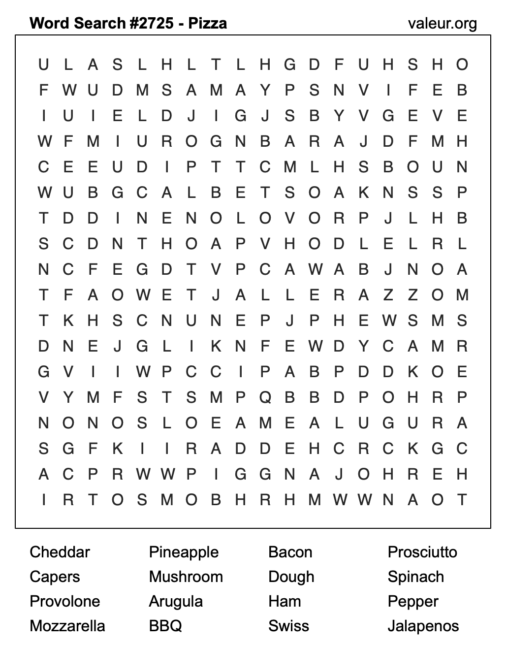 Pizza Word Search Puzzle #2725