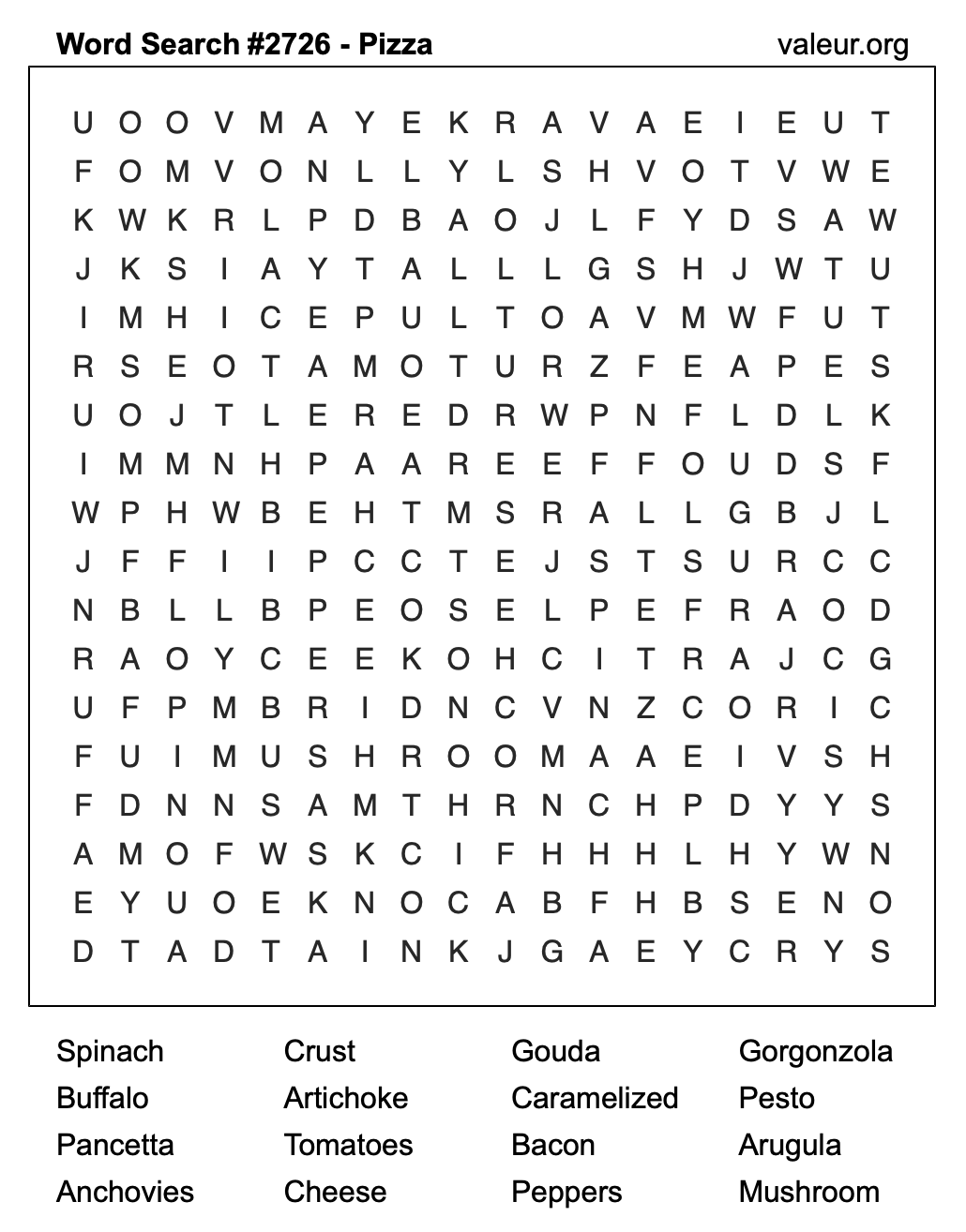 Pizza Word Search Puzzle #2726