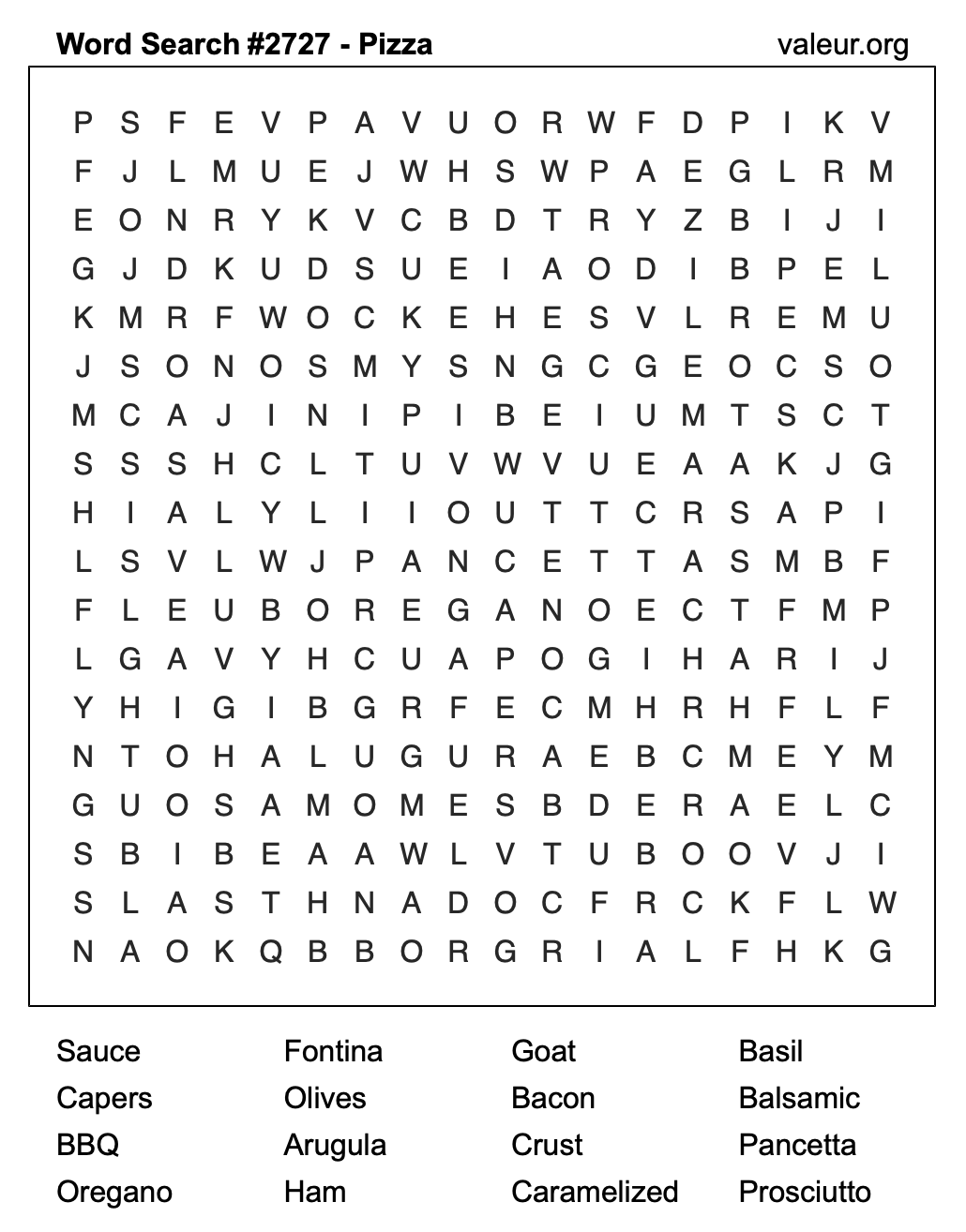 Pizza Word Search Puzzle #2727