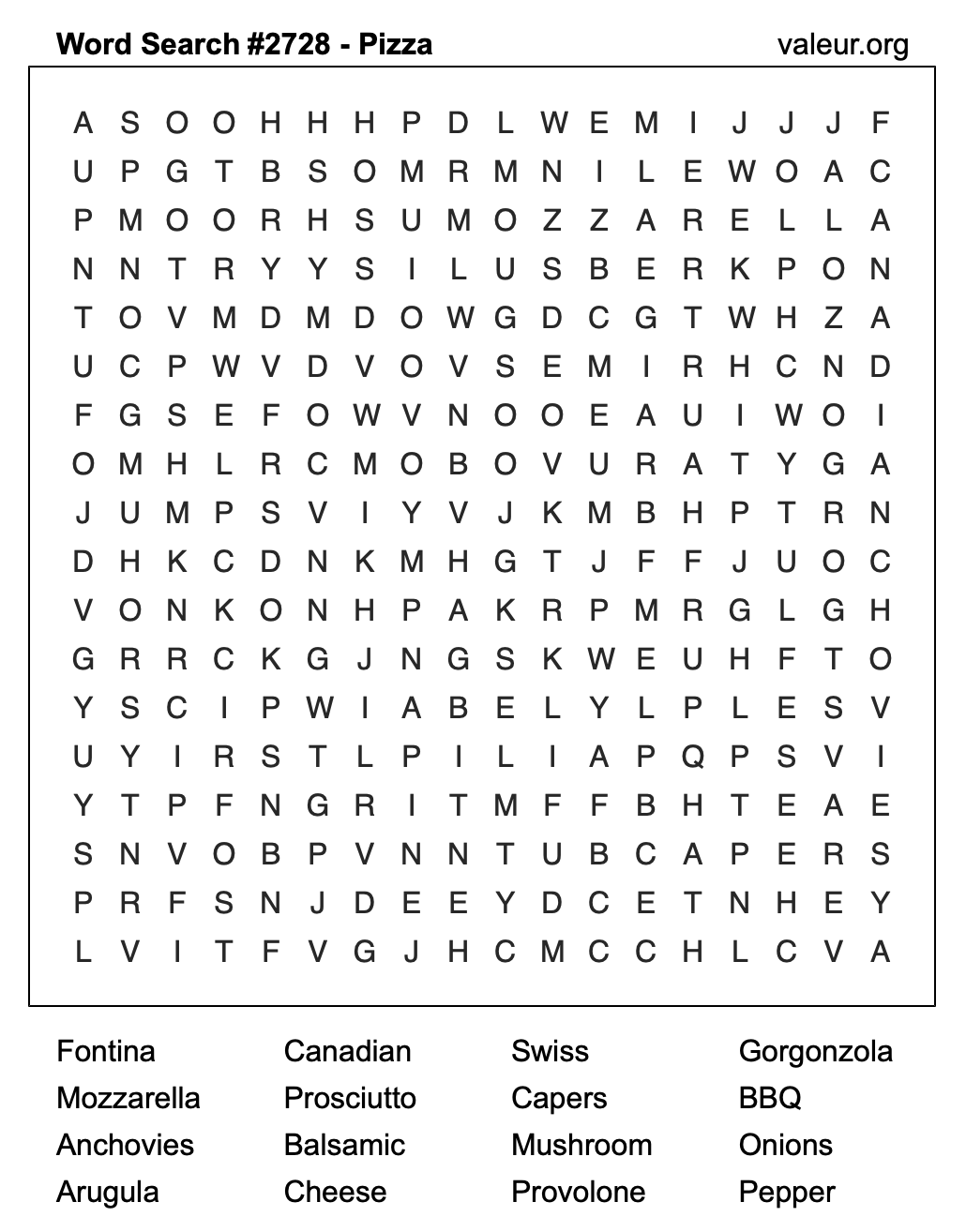 Pizza Word Search Puzzle #2728