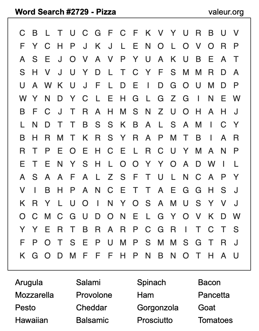 Pizza Word Search Puzzle #2729