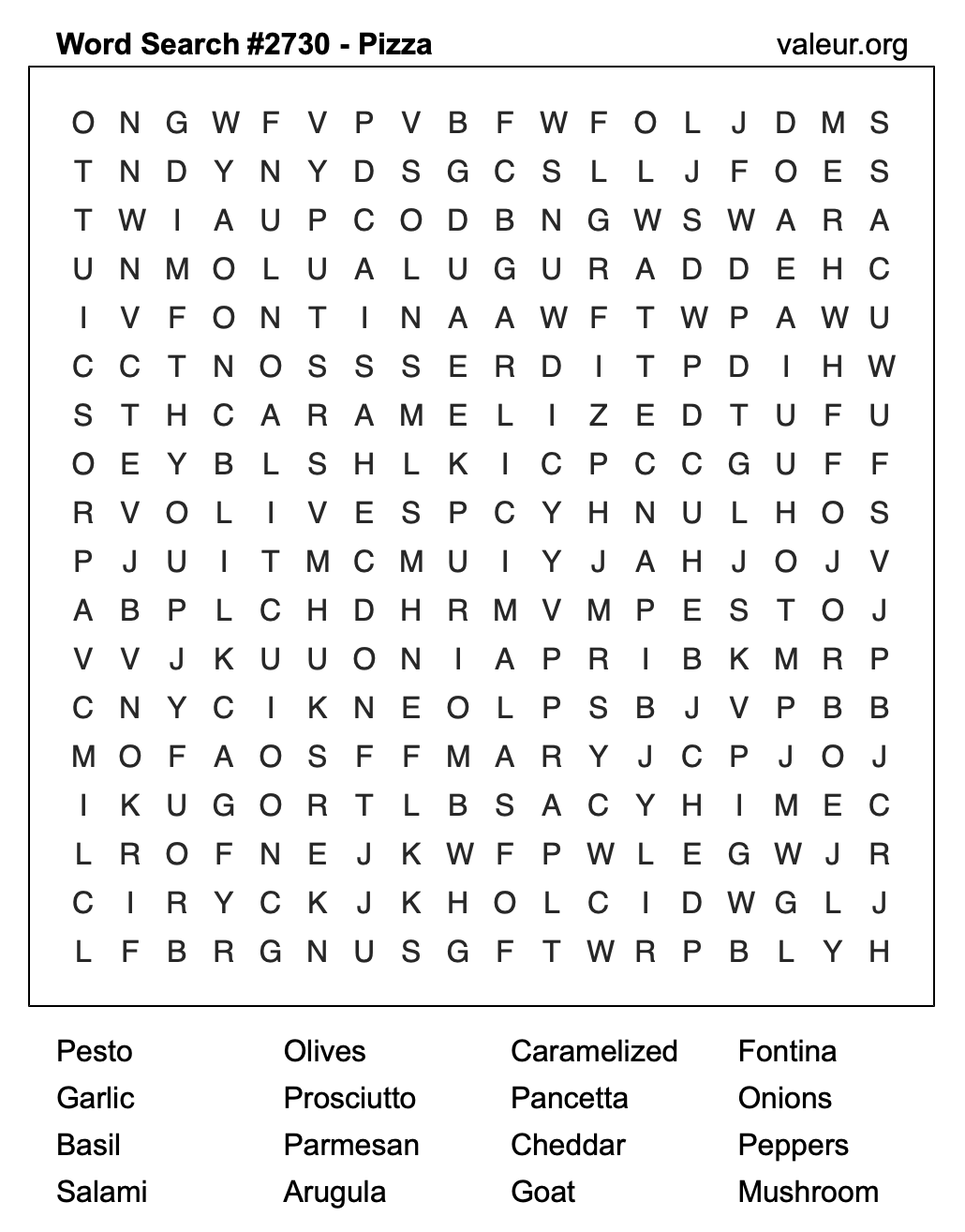 Pizza Word Search Puzzle #2730