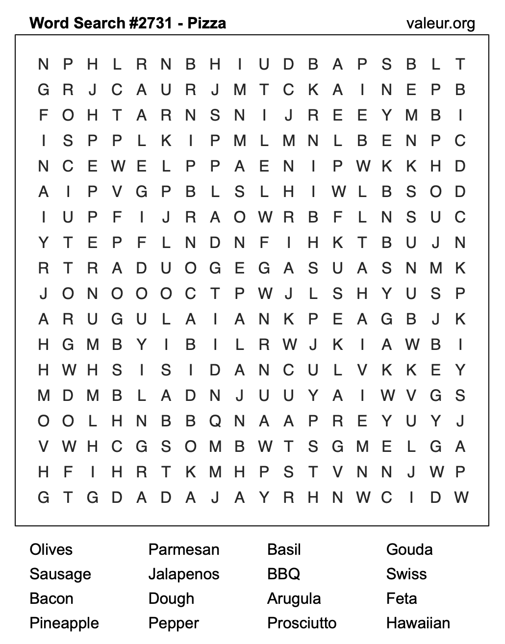 Pizza Word Search Puzzle #2731