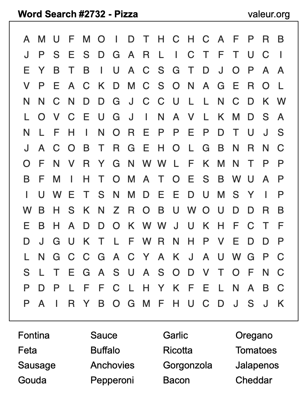 Pizza Word Search Puzzle #2732