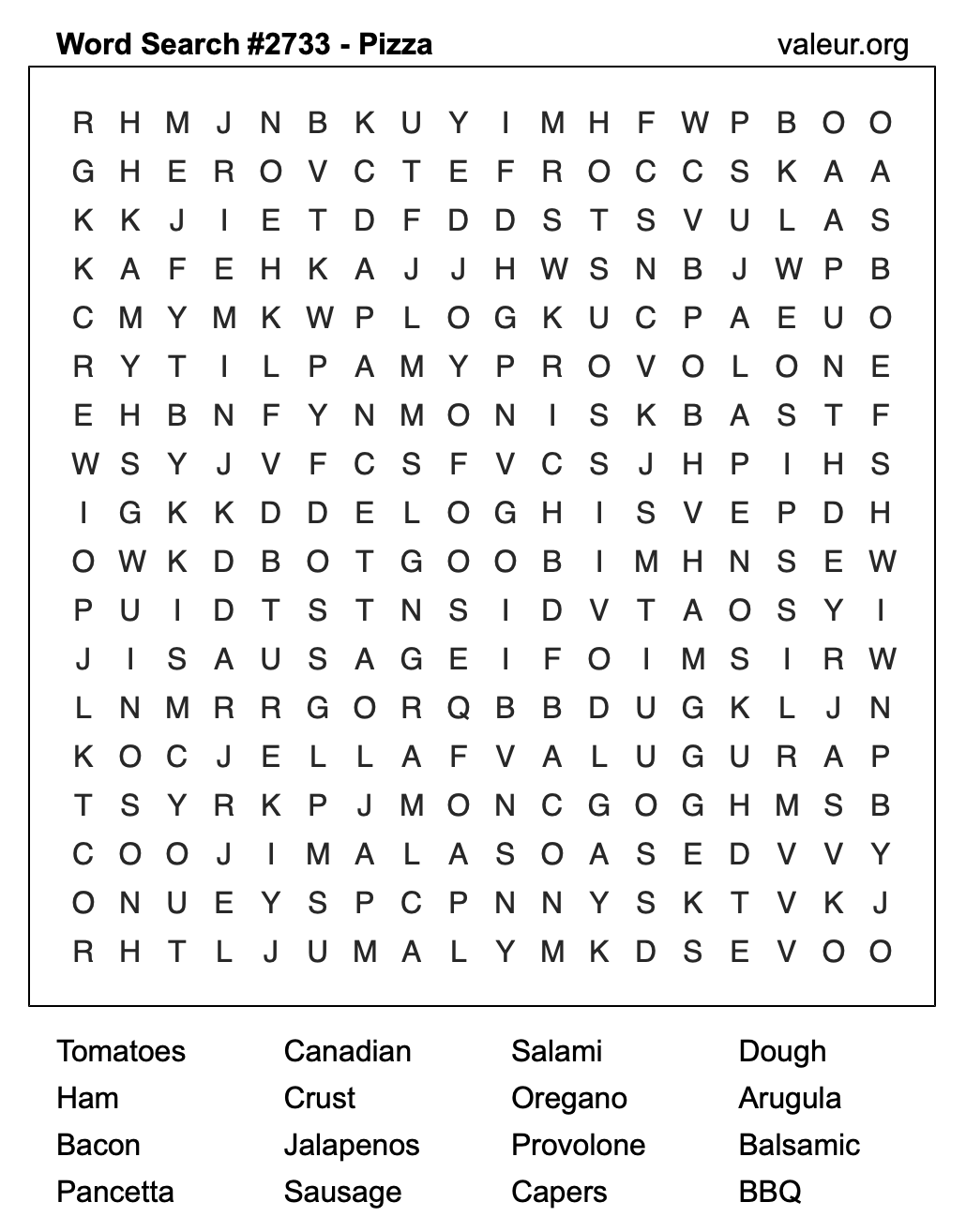 Pizza Word Search Puzzle #2733