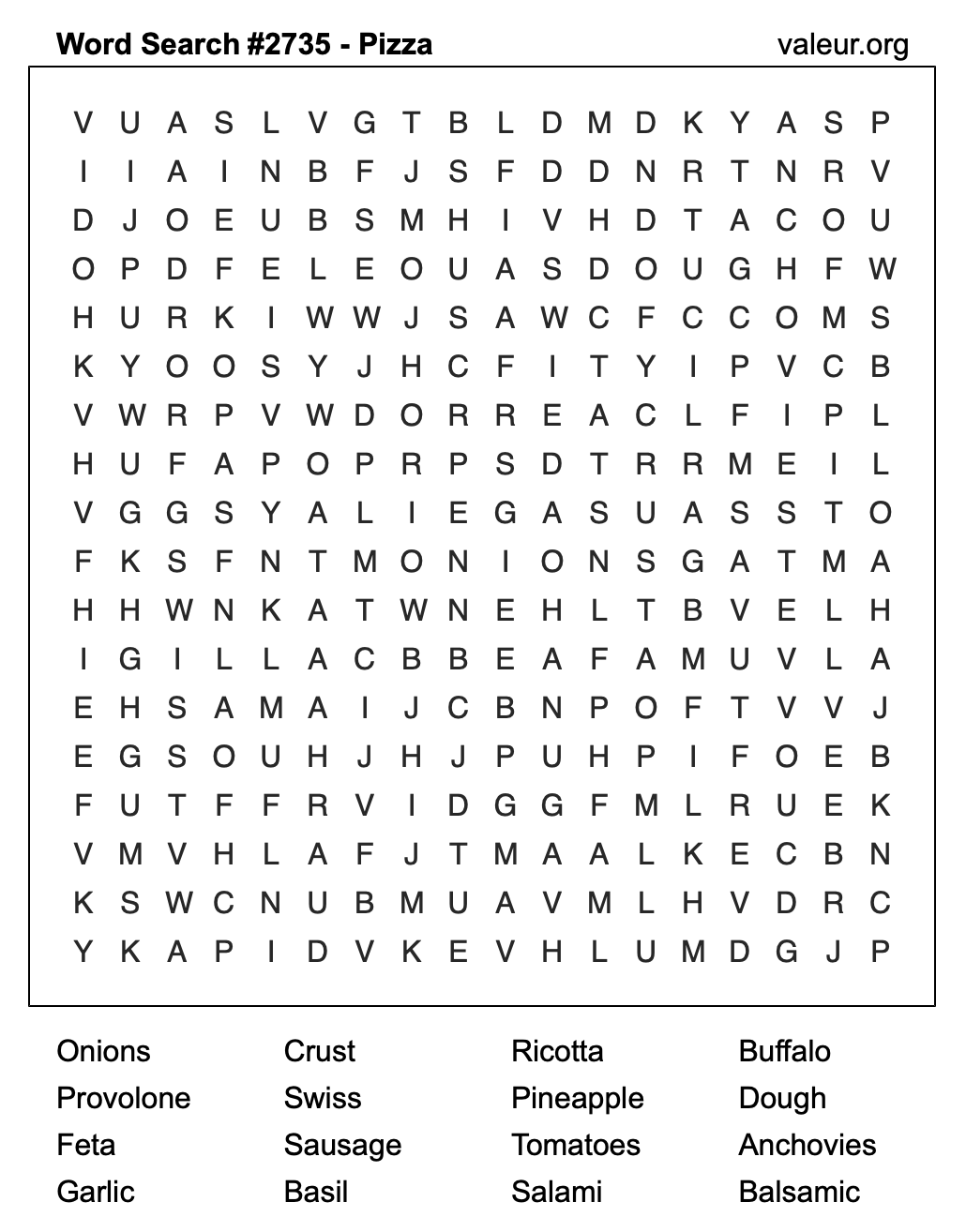 Pizza Word Search Puzzle #2735