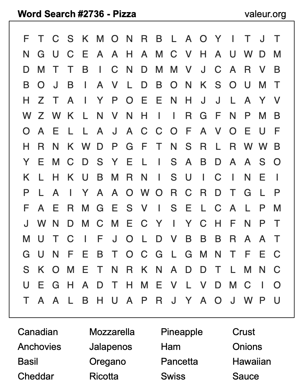 Pizza Word Search Puzzle #2736